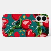 光沢のあるさくらんぼとフローラルパターン Case-Mate iPhoneケース (裏面 (横))