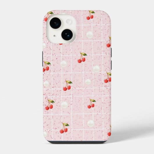 光沢のあるさくらんぼと真珠 – iPhoneケース iPhone 14ケース (裏面)
