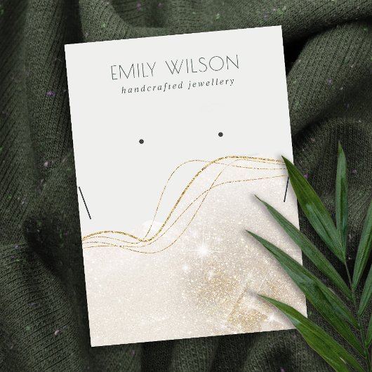 光沢のあるアイボリー金ゴールドグリッターイヤリングネックレスディスプレイ 名刺