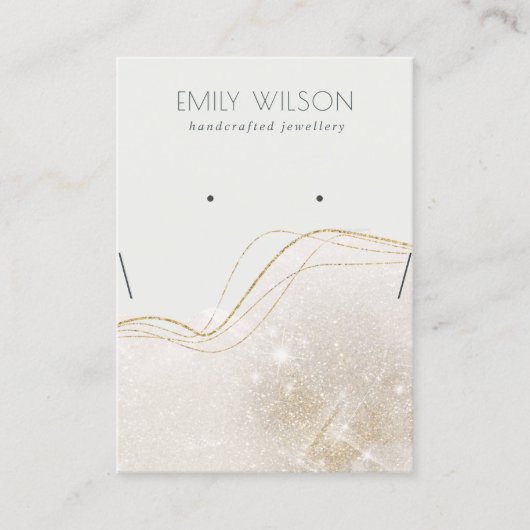 光沢のあるアイボリー金ゴールドグリッターイヤリングネックレスディスプレイ 名刺 (正面)
