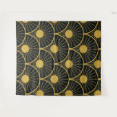 光沢のあるアールデコ金ゴールドの太陽のパターン（黒） タペストリー (正面(横))