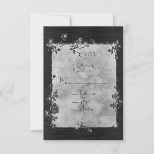 光沢のあるエレガントな輝くフレーム 出欠カード (正面)