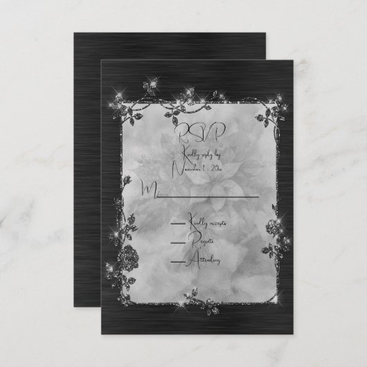 光沢のあるエレガントな輝くフレーム 出欠カード (正面/裏面)