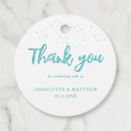 光沢のあるエレガントターコイズグリッター結婚式の引き出物ラベル フェイバータグ