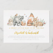 光沢のあるエレガント森林動物の赤ちゃんシャワー 箔招待状 (正面)