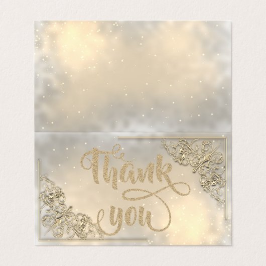 光沢のあるエレガント金ゴールドの輝くサンキューカード 名刺 (外部フラット)