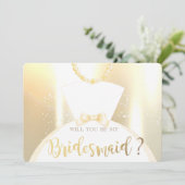 光沢のあるエレガント金ゴールド花嫁ドレス花嫁カード 招待状 (スタンド正面)