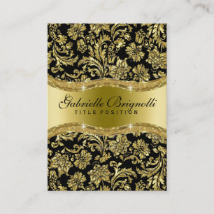 光沢のあるエレガント金属金ゴールドと黒のフローラマスク 名刺