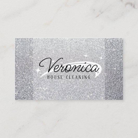 光沢のあるエレガント銀グリッターメイドハウスクリーニング 名刺 (裏面)