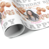 光沢のあるカスタム誕生日バルーン付きフォト名 ラッピングペーパー (ロールコーナー)