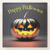光沢のあるカボチャのハロウィーン ガラスコースター (正面)