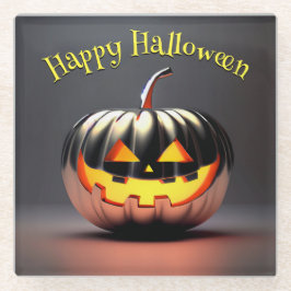 光沢のあるカボチャのハロウィーン ガラスコースター