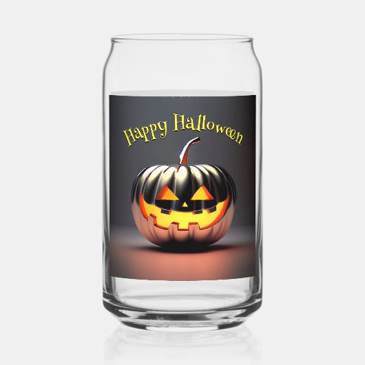 光沢のあるカボチャのハロウィーン ガラス缶 (正面)