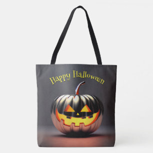 光沢のあるカボチャのハロウィーン トートバッグ