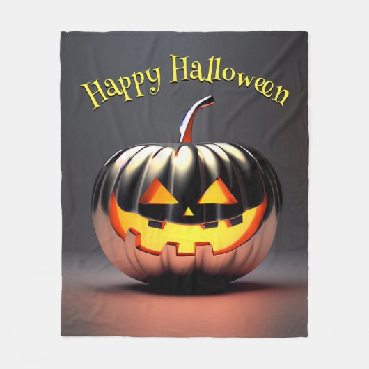 光沢のあるカボチャのハロウィーン フリースブランケット (正面)