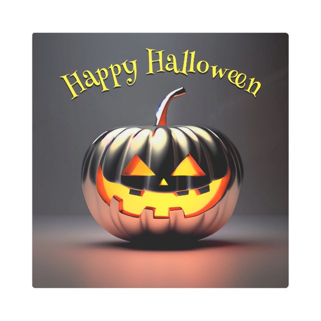 光沢のあるカボチャのハロウィーン メタルプリント (正面)