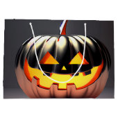 光沢のあるカボチャのハロウィーン ラージペーパーバッグ (裏面)