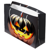 光沢のあるカボチャのハロウィーン ラージペーパーバッグ (裏面アングル)