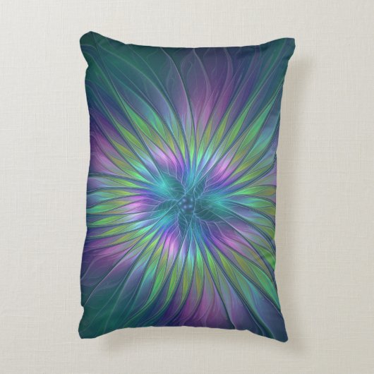 光沢のあるカラフルファンタジー花抽象芸術フラクタル芸術 アクセントクッション (裏面(縦))