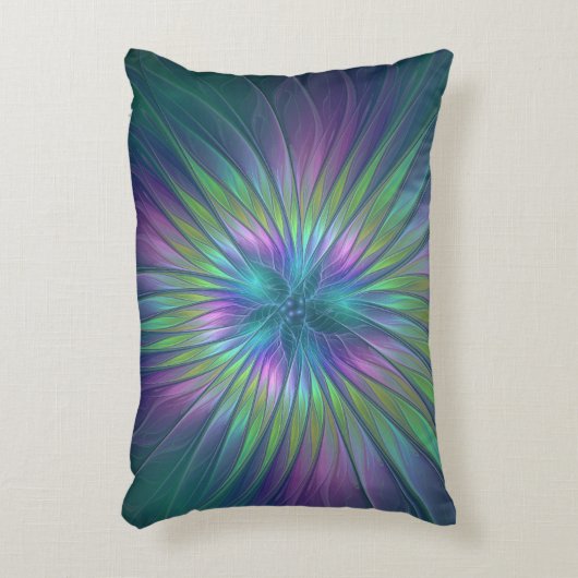 光沢のあるカラフルファンタジー花抽象芸術フラクタル芸術 アクセントクッション (正面(垂直))