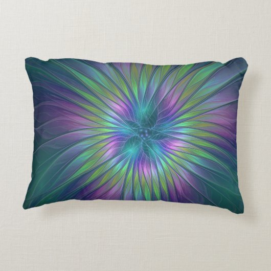 光沢のあるカラフルファンタジー花抽象芸術フラクタル芸術 アクセントクッション (裏面)