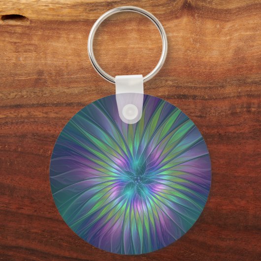 光沢のあるカラフルファンタジー花抽象芸術フラクタル芸術 キーホルダー (正面)