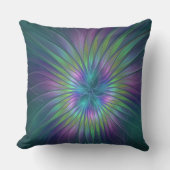 光沢のあるカラフルファンタジー花抽象芸術フラクタル芸術 クッション (正面)