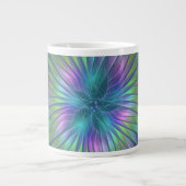 光沢のあるカラフルファンタジー花抽象芸術フラクタル芸術 ジャンボコーヒーマグカップ (正面)