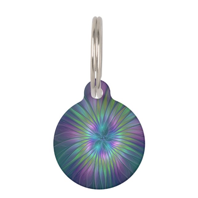 光沢のあるカラフルファンタジー花抽象芸術フラクタル芸術 ペット　ネームタグ (正面)