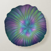 光沢のあるカラフルファンタジー花抽象芸術フラクタル芸術 ラウンドクッション (裏面)