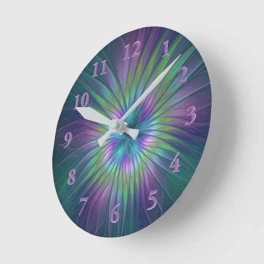 光沢のあるカラフルファンタジー花抽象芸術フラクタル芸術 ラウンド壁時計 (傾斜)