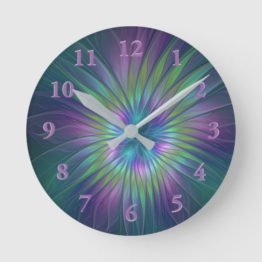 光沢のあるカラフルファンタジー花抽象芸術フラクタル芸術 ラウンド壁時計 (正面)