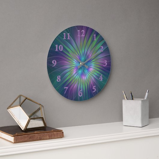 光沢のあるカラフルファンタジー花抽象芸術フラクタル芸術 ラージ壁時計 (オフィス)