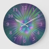 光沢のあるカラフルファンタジー花抽象芸術フラクタル芸術 ラージ壁時計 (正面)