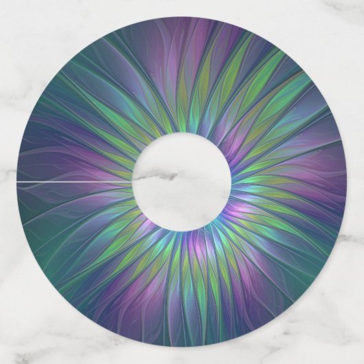 光沢のあるカラフルファンタジー花抽象芸術フラクタル芸術 ワイングラスタグ (正面)