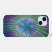光沢のあるカラフルファンタジー花抽象芸術フラクタル芸術 iPhone 15ケース (裏面横)