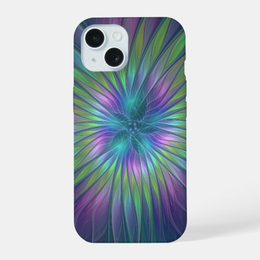 光沢のあるカラフルファンタジー花抽象芸術フラクタル芸術 iPhone 15ケース (裏面)