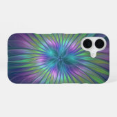 光沢のあるカラフルファンタジー花抽象芸術フラクタル芸術 iPhone 16ケース (裏面横)