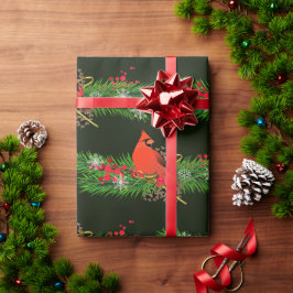 光沢のあるカーディナルバードのクリスマスガーランド ラッピングペーパー