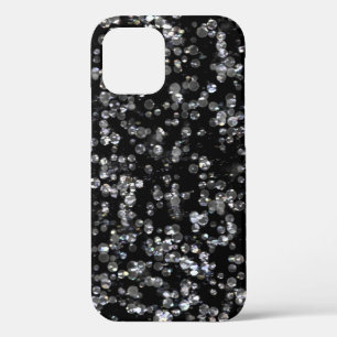 光沢のあるガラス状《写真》ぼけ味グリッター紙吹雪と黒 iPhone 12 PROケース