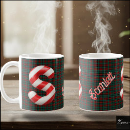 光沢のあるキャンディケーンストライプのクリスマスイニシャル「S」 コーヒーマグカップ