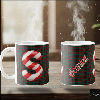 光沢のあるキャンディケーンストライプのクリスマスイニシャル「S」 コーヒーマグカップ