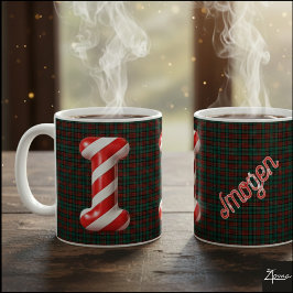 光沢のあるキャンディケーンストライプのクリスマス文字I コーヒーマグカップ