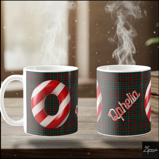 光沢のあるキャンディケーンストライプのクリスマス文字O コーヒーマグカップ