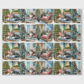 光沢のあるクリスマス猫クラフトまたはラッピング紙 ラッピングペーパー (フラット)