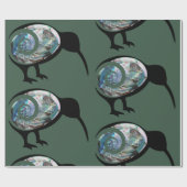 光沢のあるグリーンブルーポーアキウィバードコーニュージーランド ラッピングペーパー (フラット)