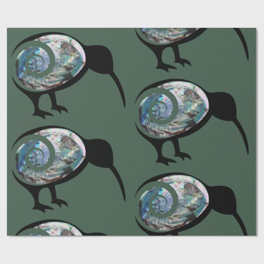 光沢のあるグリーンブルーポーアキウィバードコーニュージーランド ラッピングペーパー (フラット)