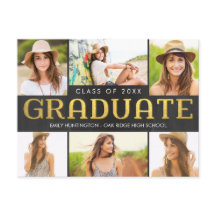 光沢のあるコラージュの卒業発表はがき