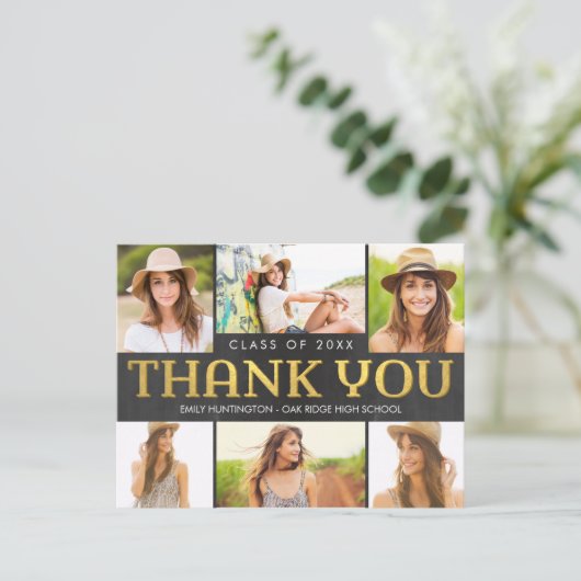光沢のあるコラージュモダン卒業式ありがとうはがき ポストカード (スタンド正面)