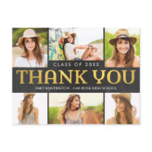光沢のあるコラージュモダン卒業式ありがとうはがき